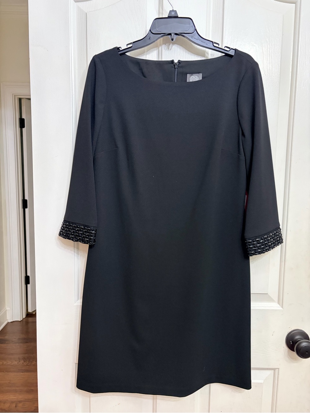 Vince Camuto Black Sheath Dress with Beaded Cuffs
